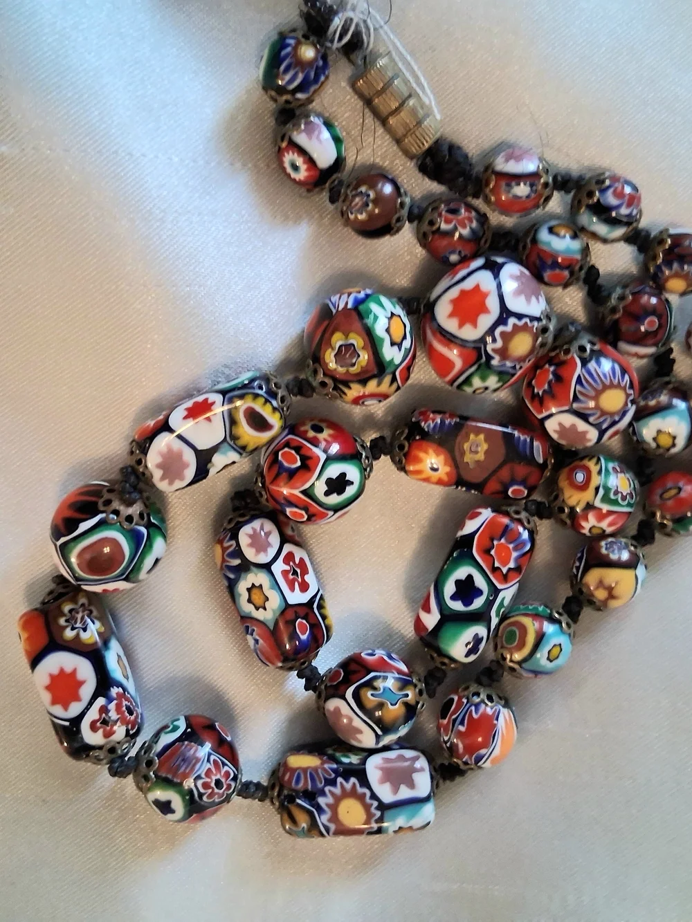 Vtg Handknotted Multicolor Millefiori Glass Bead Necklace - Picture 7 of 11